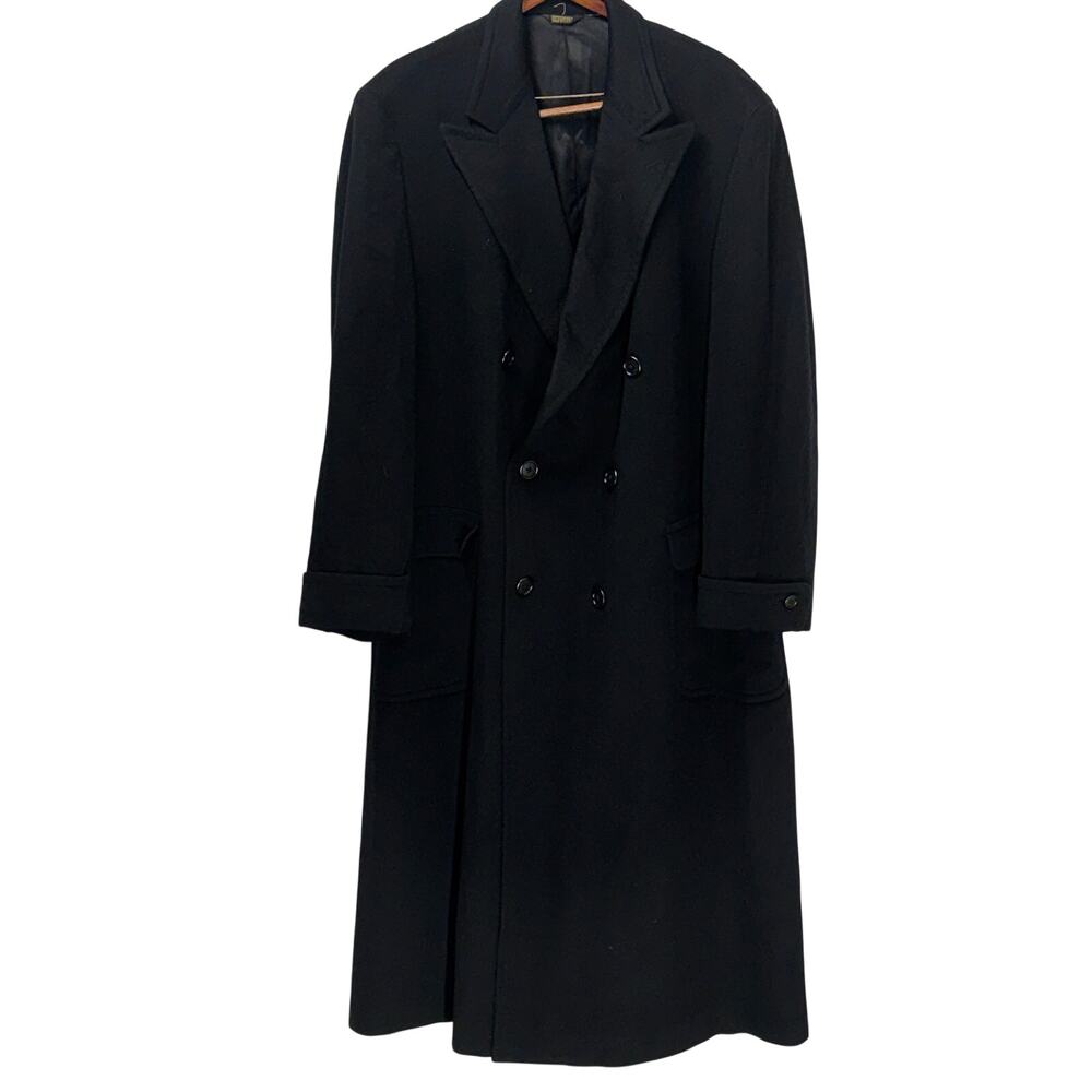 Vintage Loro Piana Overcoat Mens 50/XL Black Cashmere Double-Breasted USA Made